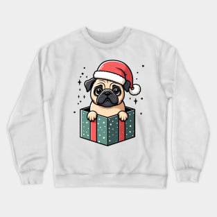 Pug In Present Dog Christmas Festive Santa Hat Crewneck Sweatshirt